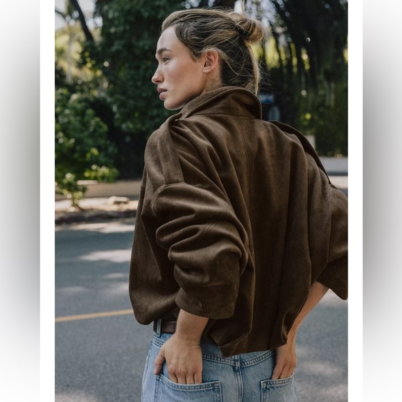 Zara SUEDE EFFECT BOMBER JACKET - Picture 9 of 15
